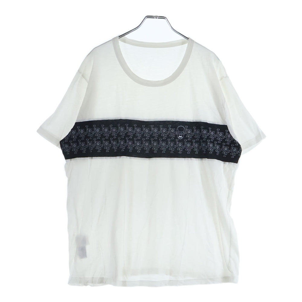 lucien pellat-finet(ルシアンペラフィネ) ラインスカルプリント クルーネック半袖Tシャツ カットソー ホワイト