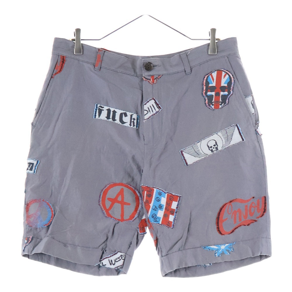 lucien pellat-finet(ルシアンペラフィネ) スカル刺繍 ジップフライハーフパンツ グレー