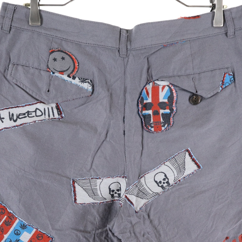 lucien pellat-finet(ルシアンペラフィネ) スカル刺繍 ジップフライハーフパンツ グレー