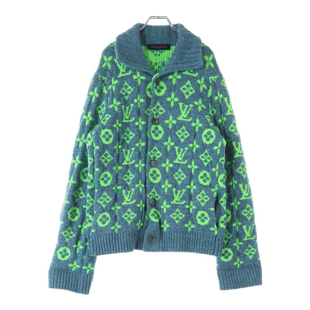 LOUIS VUITTON(ルイヴィトン) 22SS モノグラムシグネチャー ニットカーディガン ブルー/グリーン RM221 IZ4 HMN83W