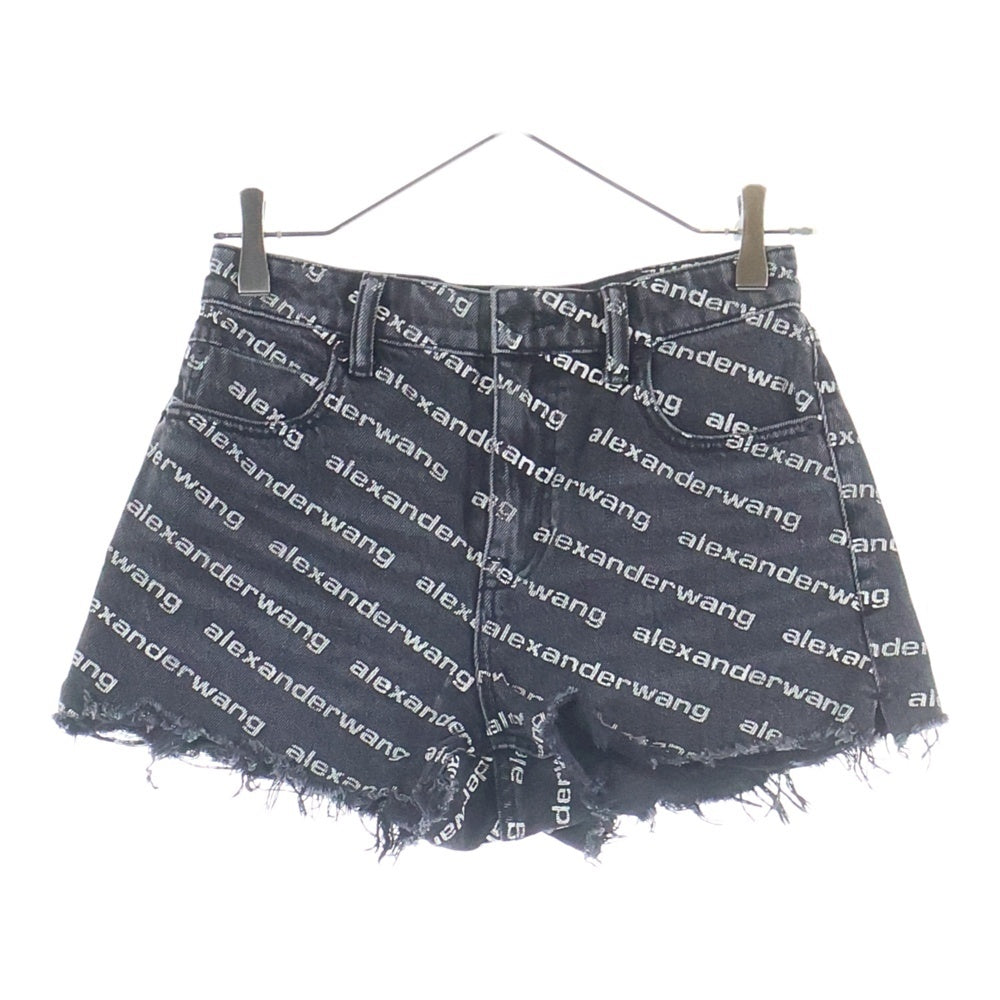 ALEXANDER WANG(アレキサンダーワン) BITE high rise 4DC1214896 ロゴプリント フレイド ショートデニムパンツ ブラック レディース