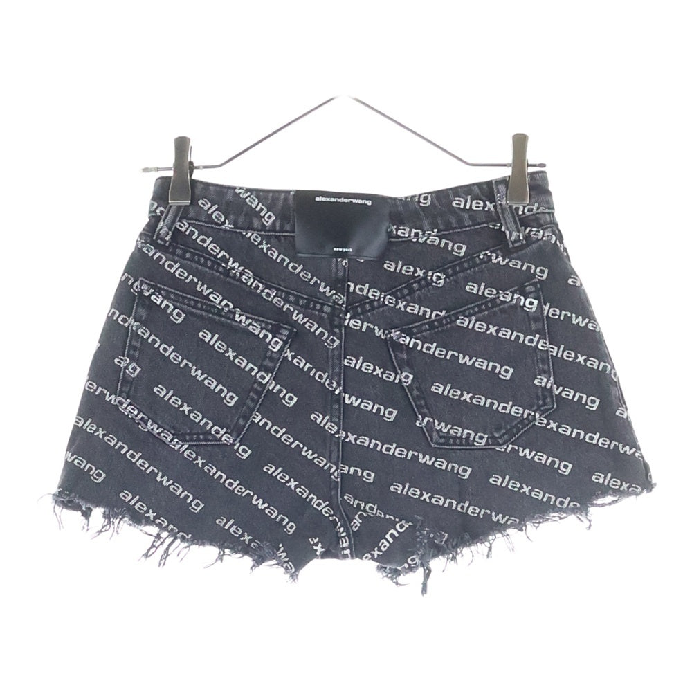 ALEXANDER WANG(アレキサンダーワン) BITE high rise 4DC1214896 ロゴプリント フレイド ショートデニムパンツ ブラック レディース