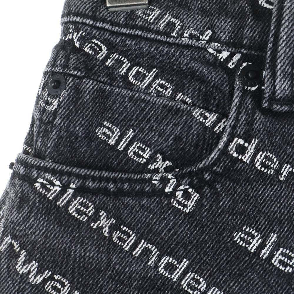 ALEXANDER WANG(アレキサンダーワン) BITE high rise 4DC1214896 ロゴプリント フレイド ショートデニムパンツ ブラック レディース