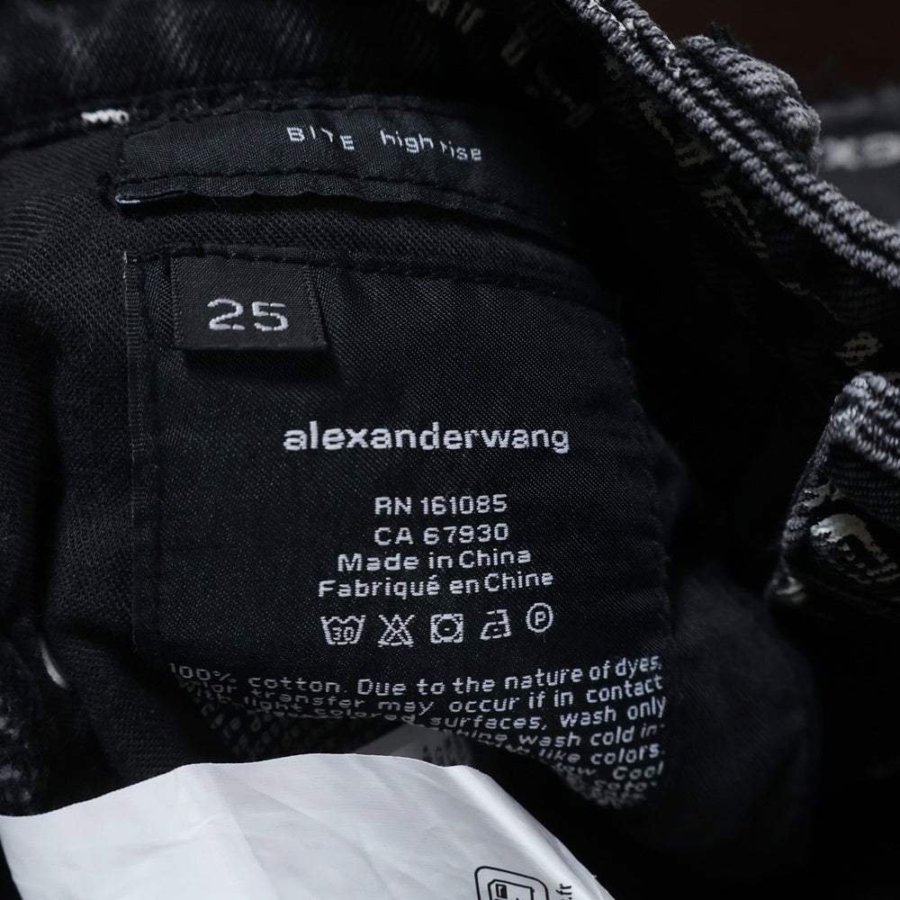 ALEXANDER WANG(アレキサンダーワン) BITE high rise 4DC1214896 ロゴプリント フレイド ショートデニムパンツ ブラック レディース