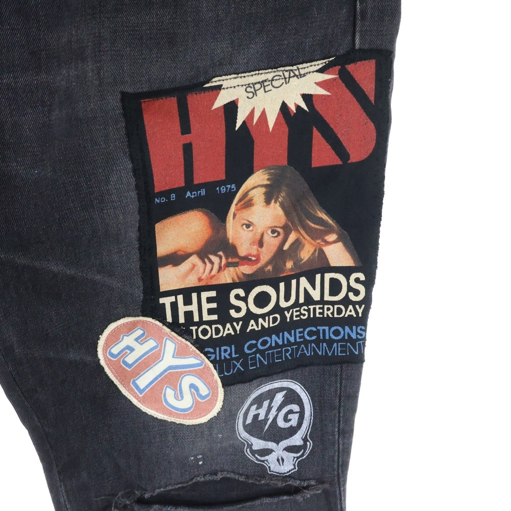 HYSTERIC GLAMOUR(ヒステリックグラマー) ダメージ加工 リメイクテーパードデニムパンツ 02211AP11 ブラック