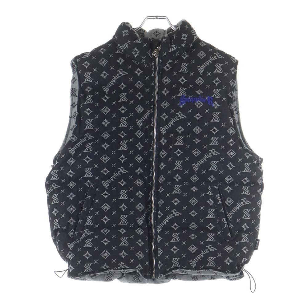 SUPPLIER(サプライヤ) ロゴ総柄 ジップアップベスト ブラック