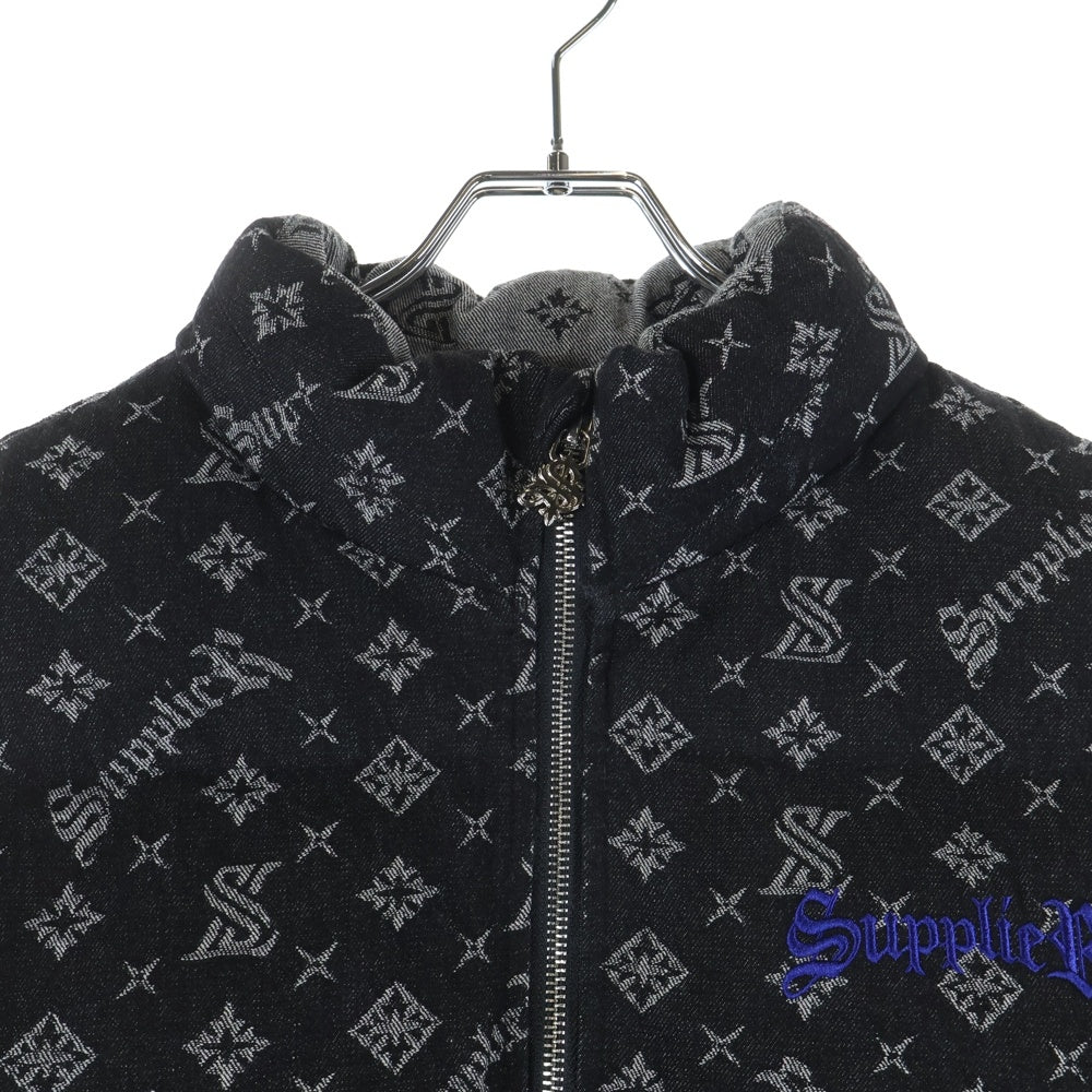 SUPPLIER(サプライヤ) ロゴ総柄 ジップアップベスト ブラック