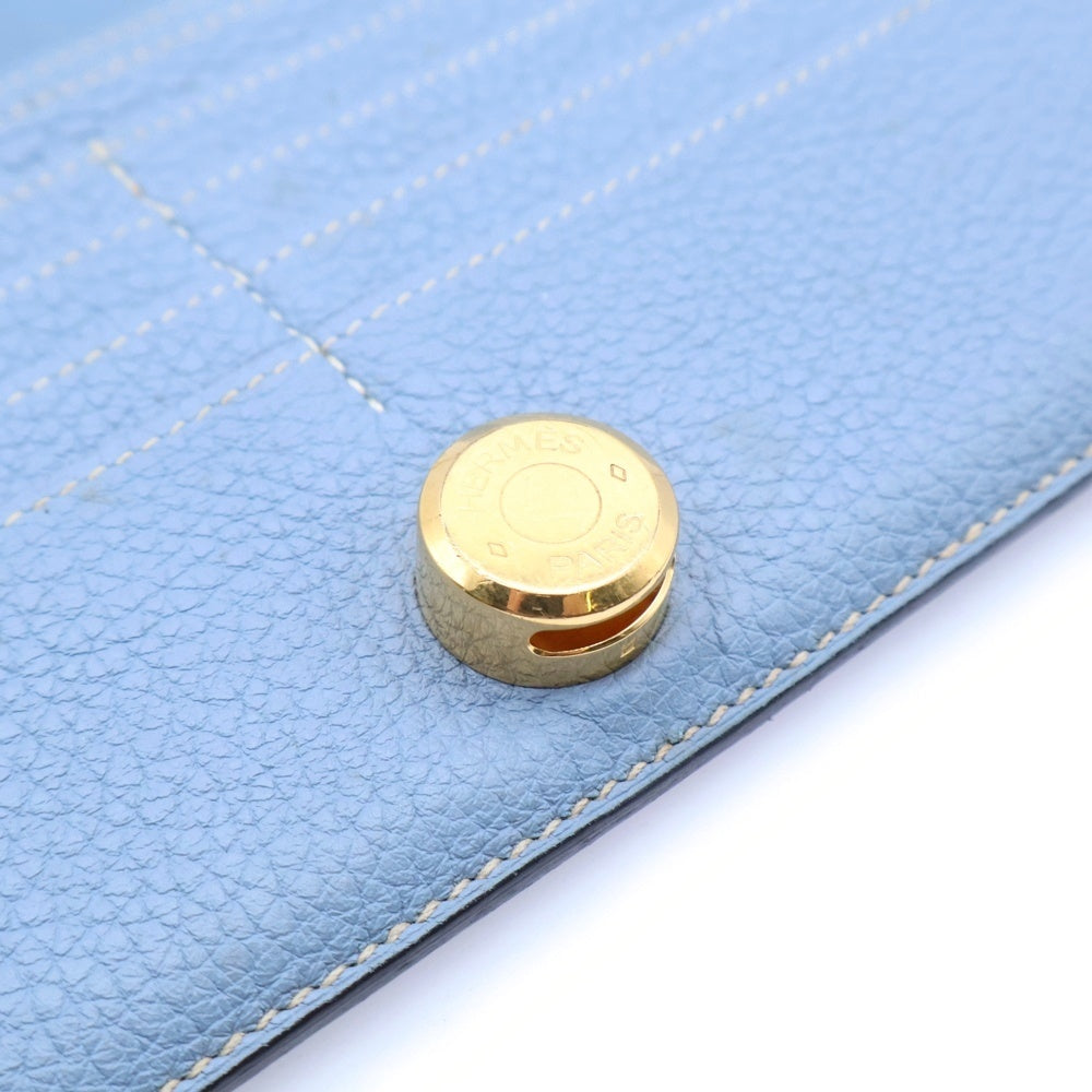 HERMES(エルメス) ドゴンロング □P刻印 レザーロングウォレット 長財布 ゴールド金具 ブルー