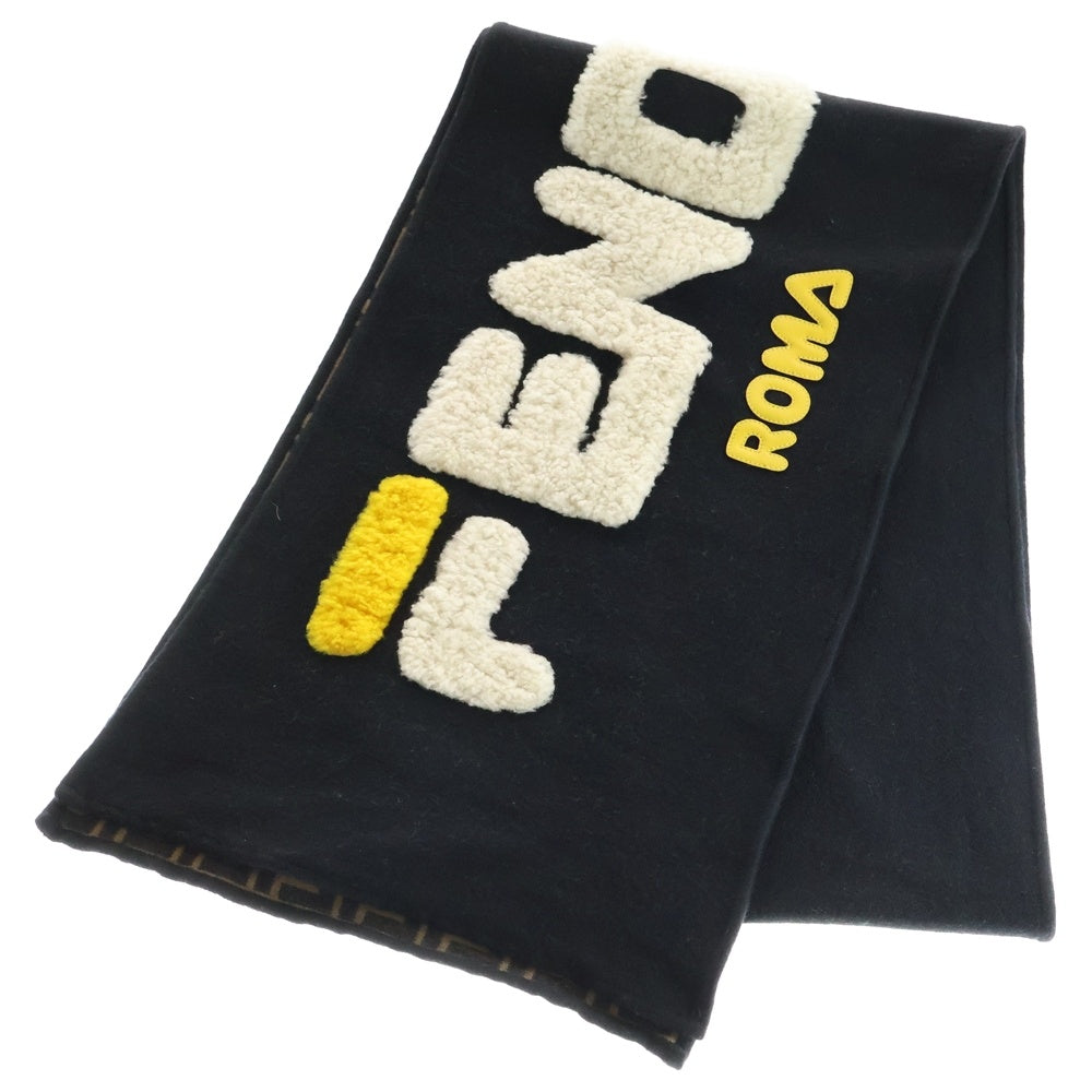 FENDI(フェンディ) ロゴ刺繍 ズッカ柄 リバーシブルマフラー ブラック/ブラウン
