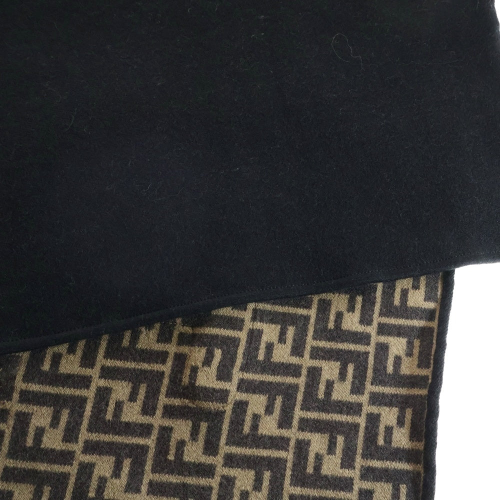 FENDI(フェンディ) ロゴ刺繍 ズッカ柄 リバーシブルマフラー ブラック/ブラウン