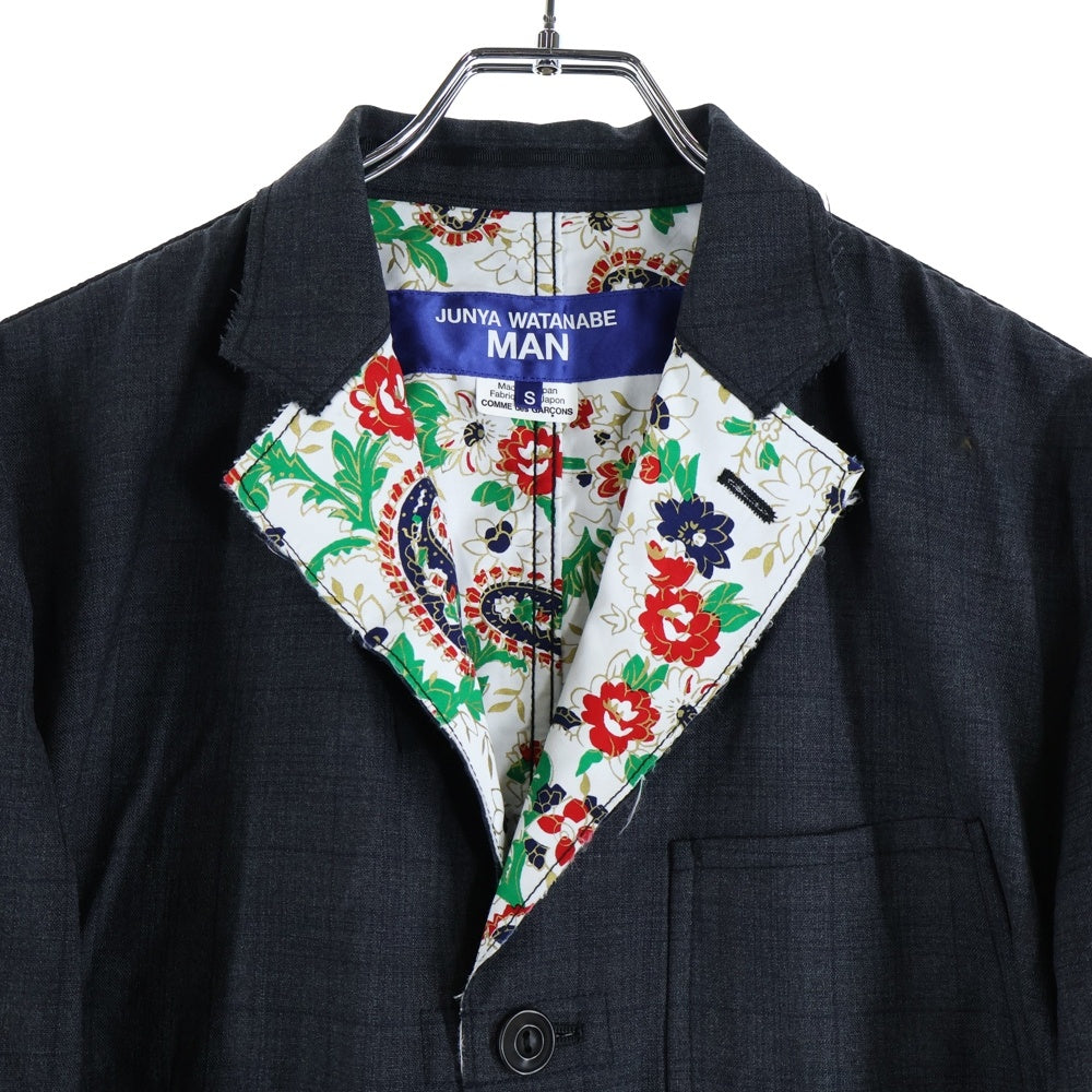 JUNYA WATANABE COMME des GARCONS(ジュンヤワタナベ コムデギャルソン) 22SS ウールチェックポプリン×レーヨンダンププリント テーラードジャケット グレー WI-J011