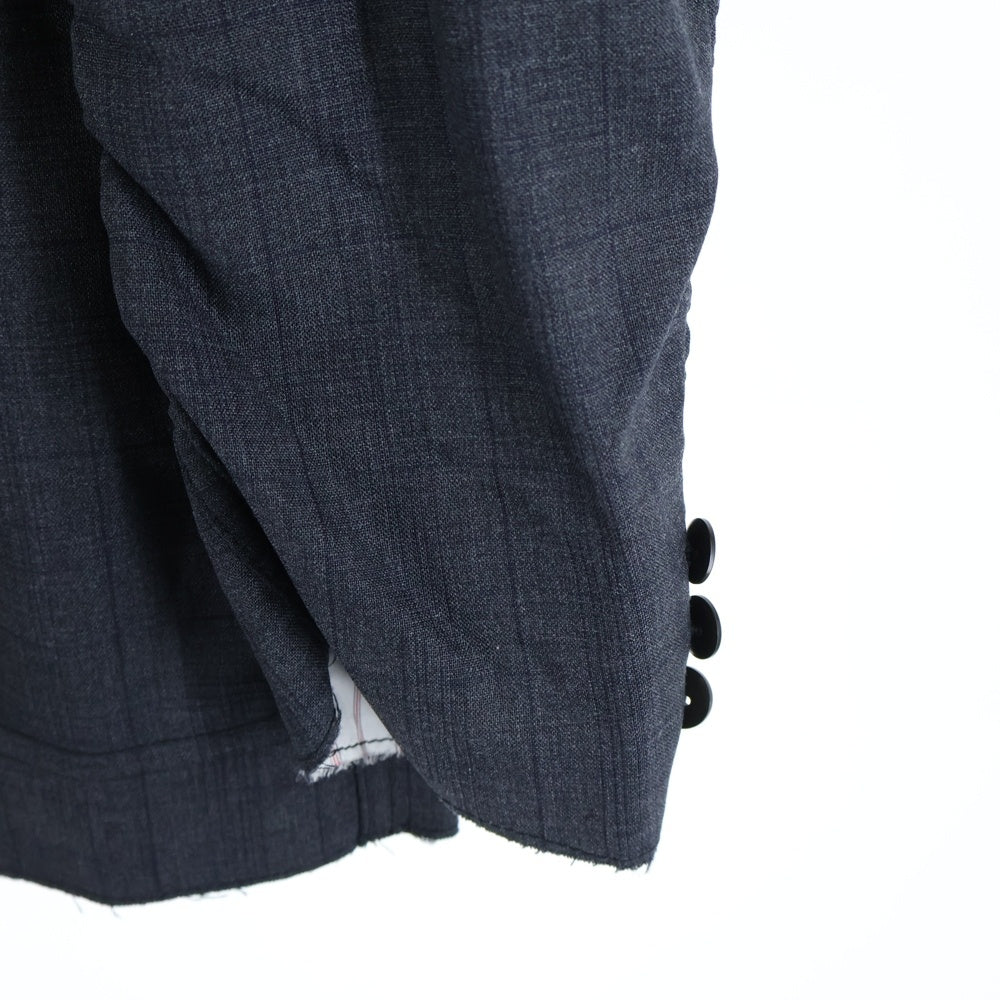 JUNYA WATANABE COMME des GARCONS(ジュンヤワタナベ コムデギャルソン) 22SS ウールチェックポプリン×レーヨンダンププリント テーラードジャケット グレー WI-J011