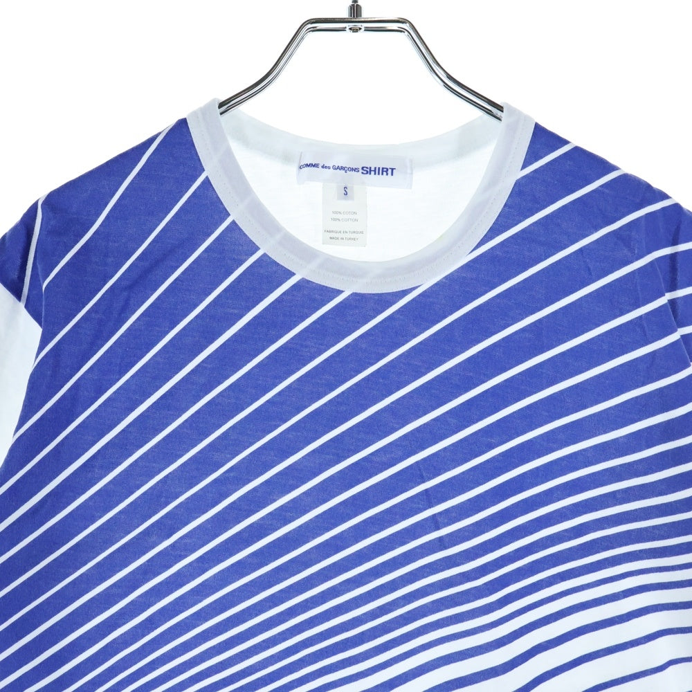 COMME des GARCONS SHIRT(コムデギャルソンシャツ) 17SS バイアスストライプ クルーネック 半袖Tシャツ カットソー ブルー/ホワイト S25112