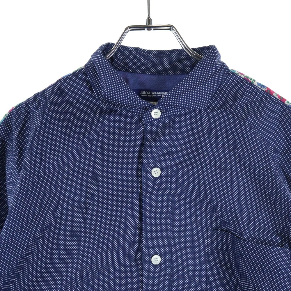 JUNYA WATANABE COMME des GARCONS(ジュンヤワタナベ コムデギャルソン) 17SS 花柄切替 ドット コットン長袖シャツ ネイビー WS-B008