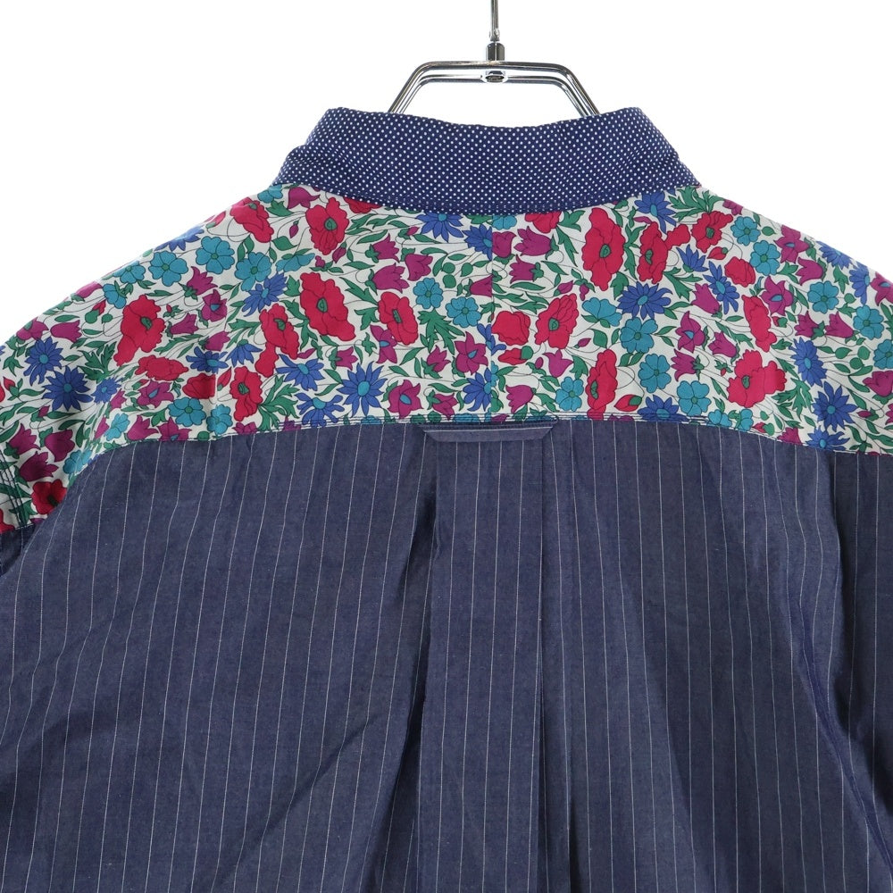 JUNYA WATANABE COMME des GARCONS(ジュンヤワタナベ コムデギャルソン) 17SS 花柄切替 ドット コットン長袖シャツ ネイビー WS-B008