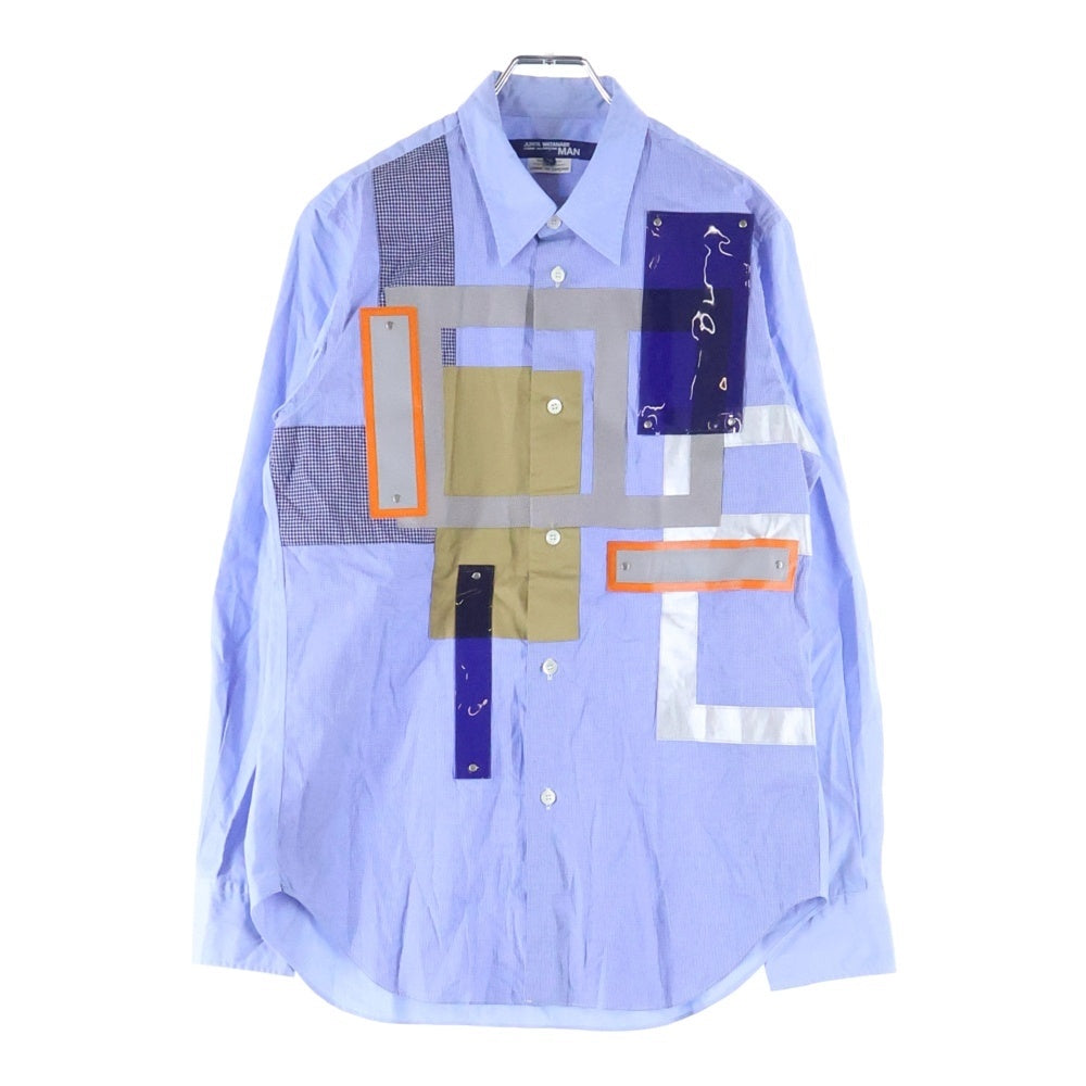 JUNYA WATANABE COMME des GARCONS(ジュンヤワタナベ コムデギャルソン) 16AW 綿ハケメ×多素材パッチワーク 長袖シャツ ブルー WR-B042
