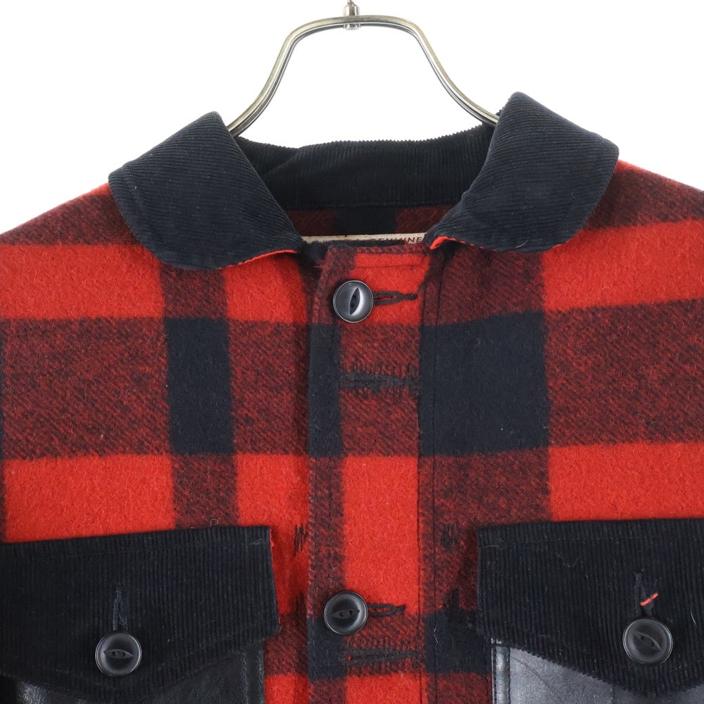eYe COMME des GARCONS JUNYA WATANABE MAN(アイ コム デ ギャルソン ジュンヤ ワタナベ マン) 12AW×FILSON GARMENT レザー切り替え チェックウールジャケット ブラック/レッド WJ-J907