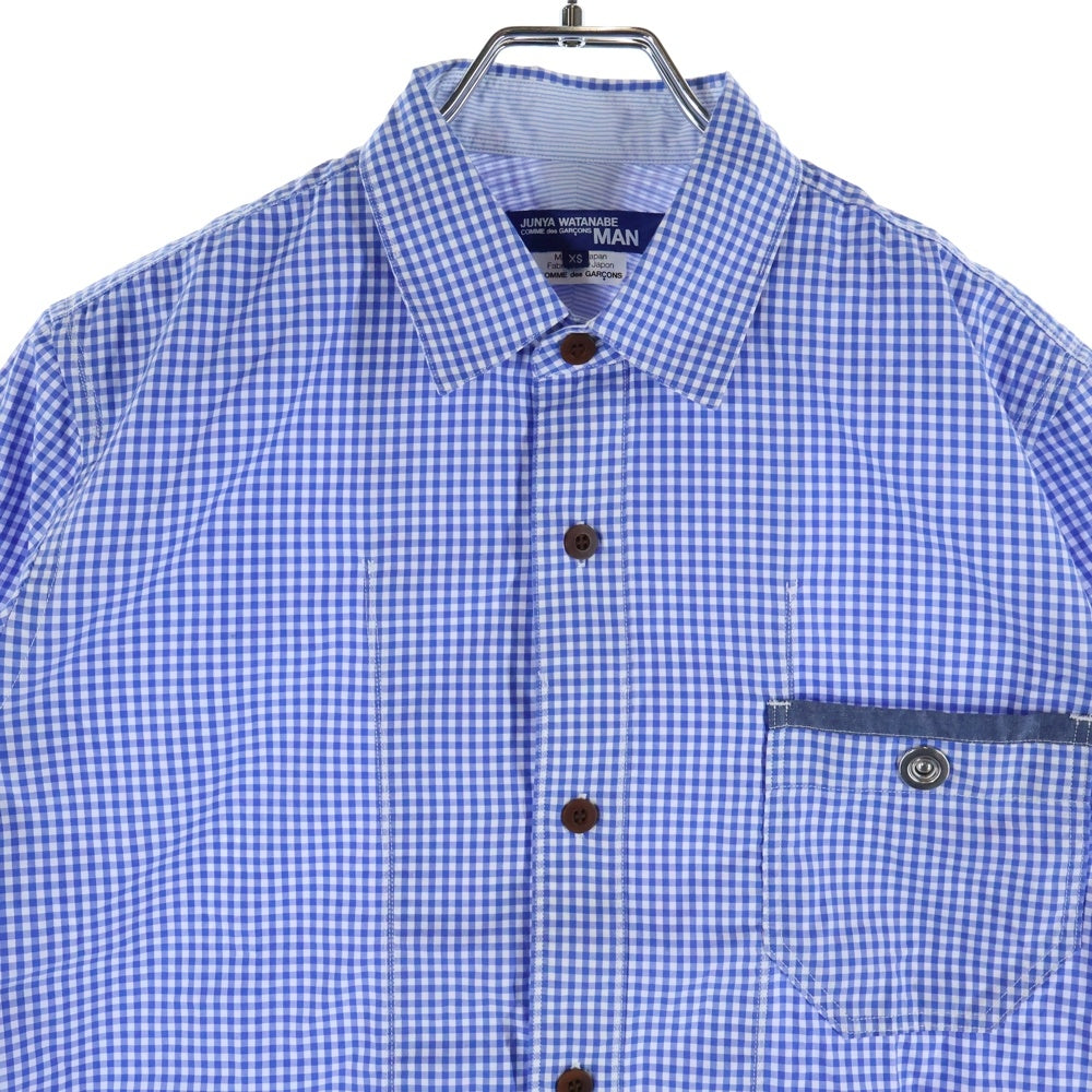 JUNYA WATANABE COMME des GARCONS(ジュンヤワタナベ コムデギャルソン) 14SS スナップボタンポケット チェック 半袖 シャツ ブルー WM-B024