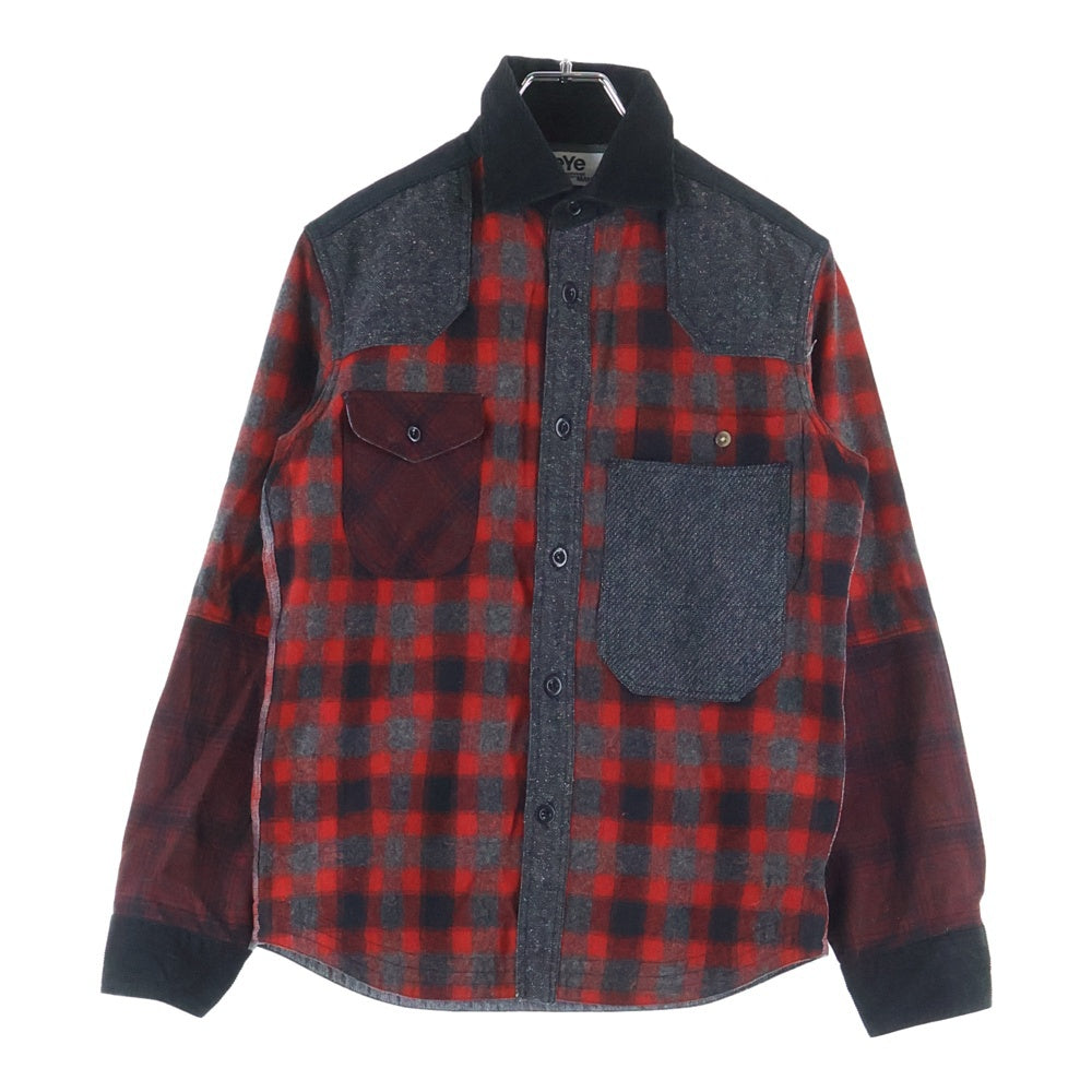 eYe COMME des GARCONS JUNYA WATANABE MAN(アイ コム デ ギャルソン ジュンヤ ワタナベ マン) 13AW×PENDLETON ペンドルトン フランネル 切替 シャツ 長袖 チェック ウール レッド WL-B902
