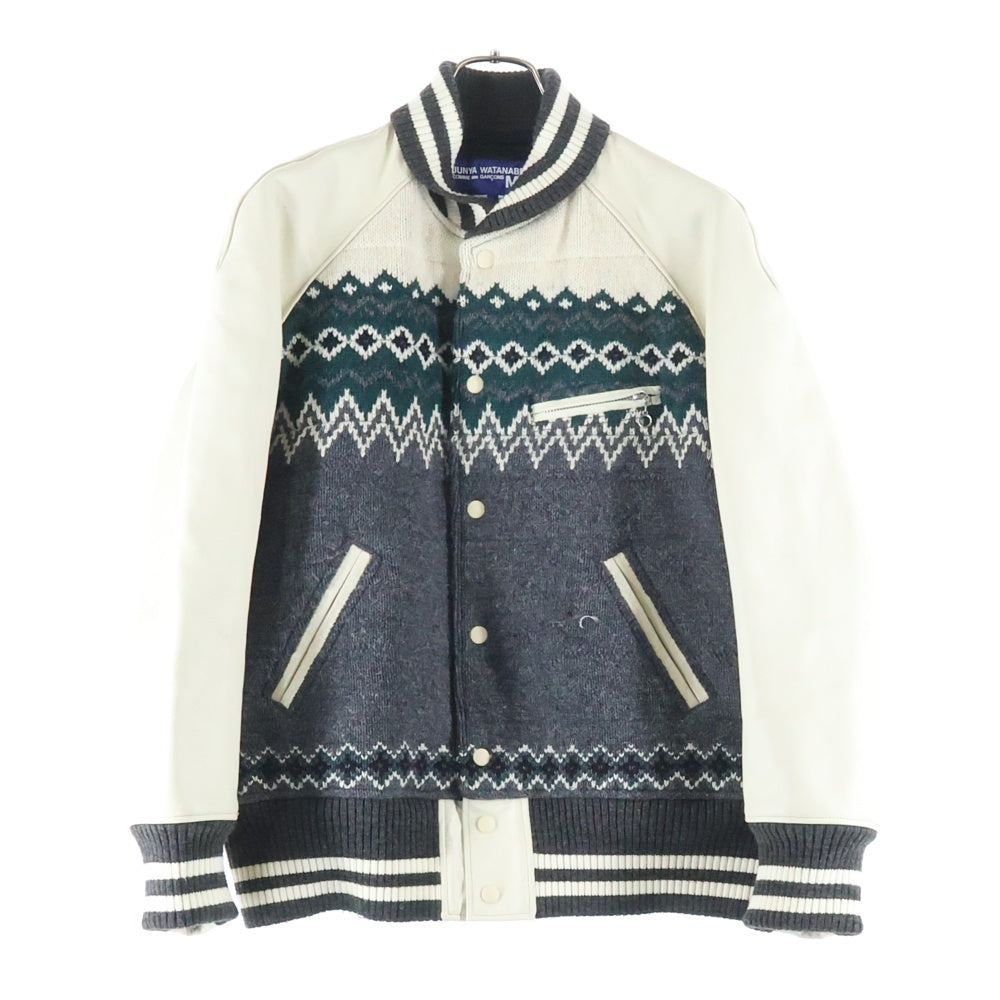 JUNYA WATANABE COMME des GARCONS(ジュンヤワタナベ コムデギャルソン) 21AW ノルディック 袖レザー切替 スタジアムジャケット グレー WH-J013
