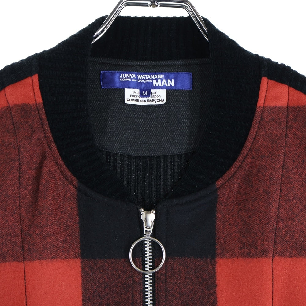 JUNYA WATANABE COMME des GARCONS(ジュンヤワタナベ コムデギャルソン) 21AW チェック柄 アーム切り替え ジップアップジャケット レッド WH-T022