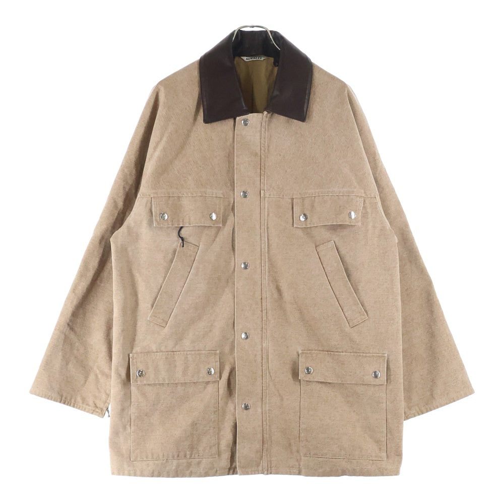AURALEE(オーラリー) 24AW WASHED ORGANIC CANVAS HUNTING BLOUSON ウォッシュドオーガニックキャンバス ハンティングブルゾン 襟レザー ハンティングジャケット ブラウン A24AB01HG