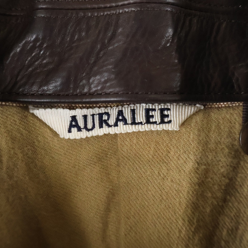 AURALEE(オーラリー) 24AW WASHED ORGANIC CANVAS HUNTING BLOUSON ウォッシュドオーガニックキャンバス ハンティングブルゾン 襟レザー ハンティングジャケット ブラウン A24AB01HG