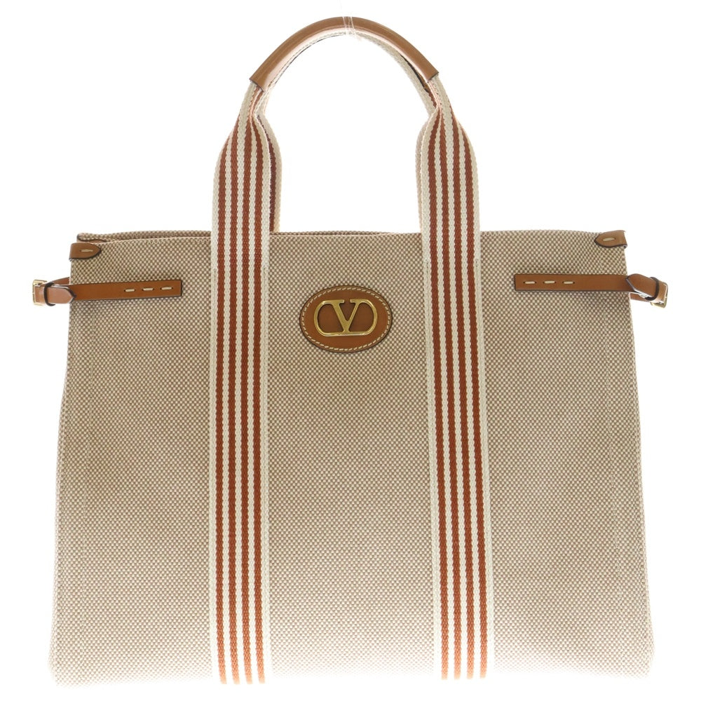 VALENTINO(ヴァレンティノ) アンティーブ キャンバス トート バッグ ハンドバッグ ホワイト/ブラウン