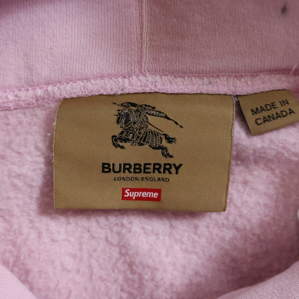SUPREME(シュプリーム) 22SS ×BURBERRY Box Logo Hooded Sweatshirt ×バーバリー ボックスロゴフーディ プルオーバーパーカー ピンク