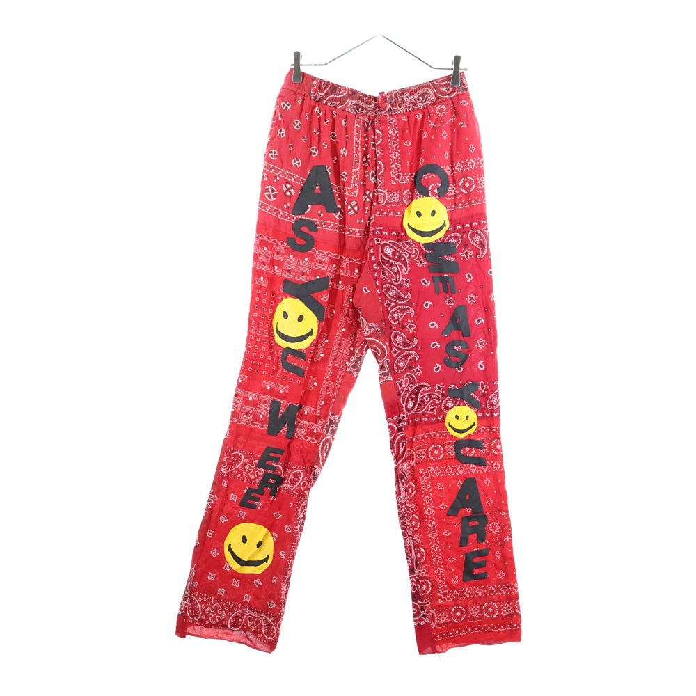 READY MADE(レディメイド) Cotton Pants ペイズリー柄 ロゴプリント スリーピング コットン イージーパンツ レッド