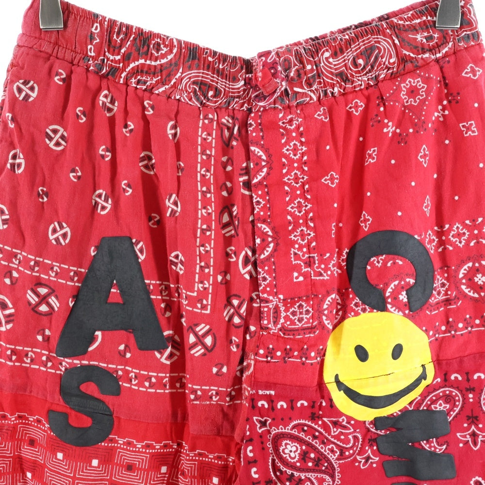 READY MADE(レディメイド) Cotton Pants ペイズリー柄 ロゴプリント スリーピング コットン イージーパンツ レッド