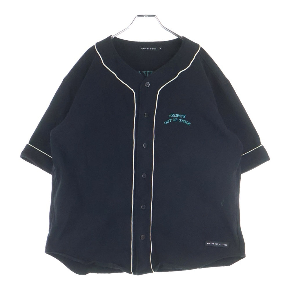 ALWAYS OUT OF STOCK(オールウェイズアウトオブストック) ロゴ刺繍 ベースボールシャツ 半袖シャツ ブラック
