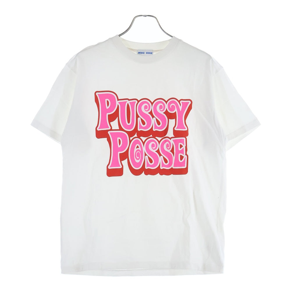 WOKE EDGE(ウォーク エッジ) Pussy Posse Tee フロントロゴプリント 半袖Tシャツ カットソー ホワイト