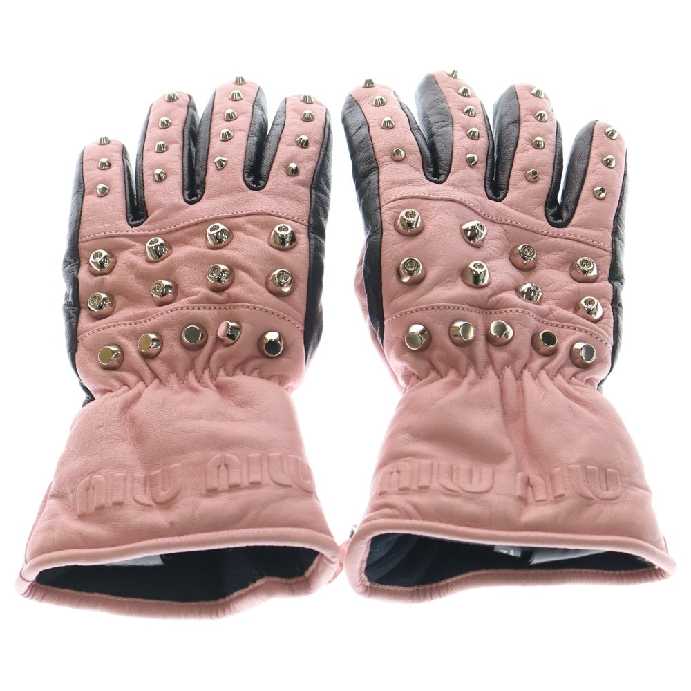 miumiu(ミュウミュウ) 21SS Study Nappa Leather Glove スタディナッパレザーグローブ 手袋 ピンク レディース