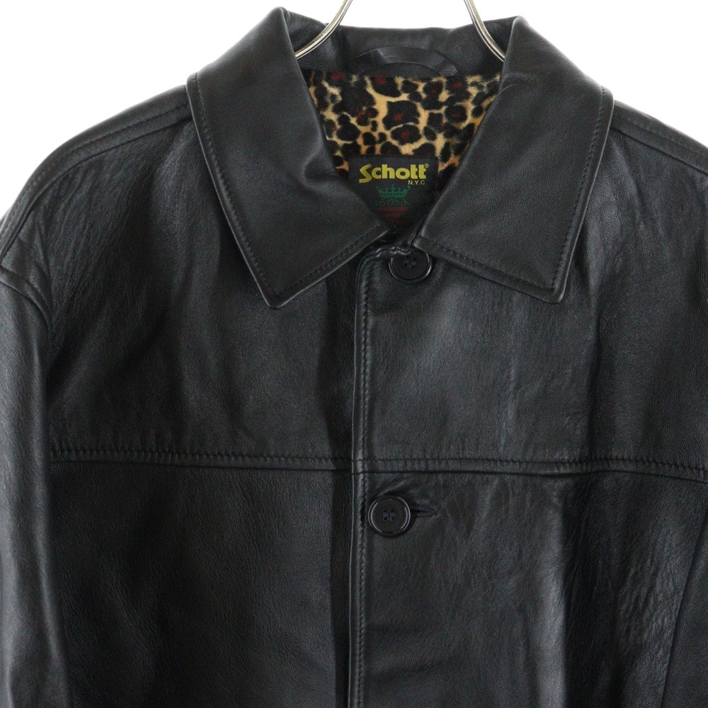 SUPREME(シュプリーム) 25SS×schott Leather Car Coat ショット レオパード裏地カーコートレザージャケット ブラック