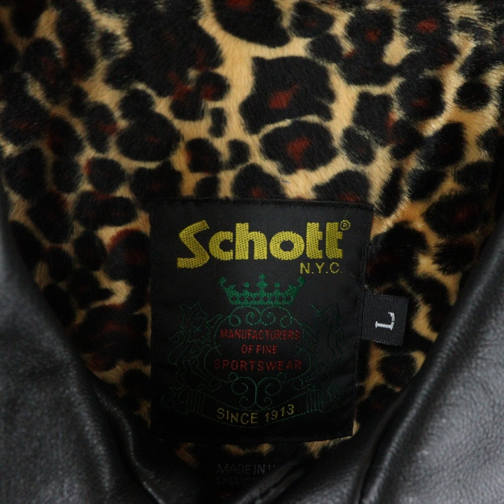 SUPREME(シュプリーム) 25SS×schott Leather Car Coat ショット レオパード裏地カーコートレザージャケット ブラック