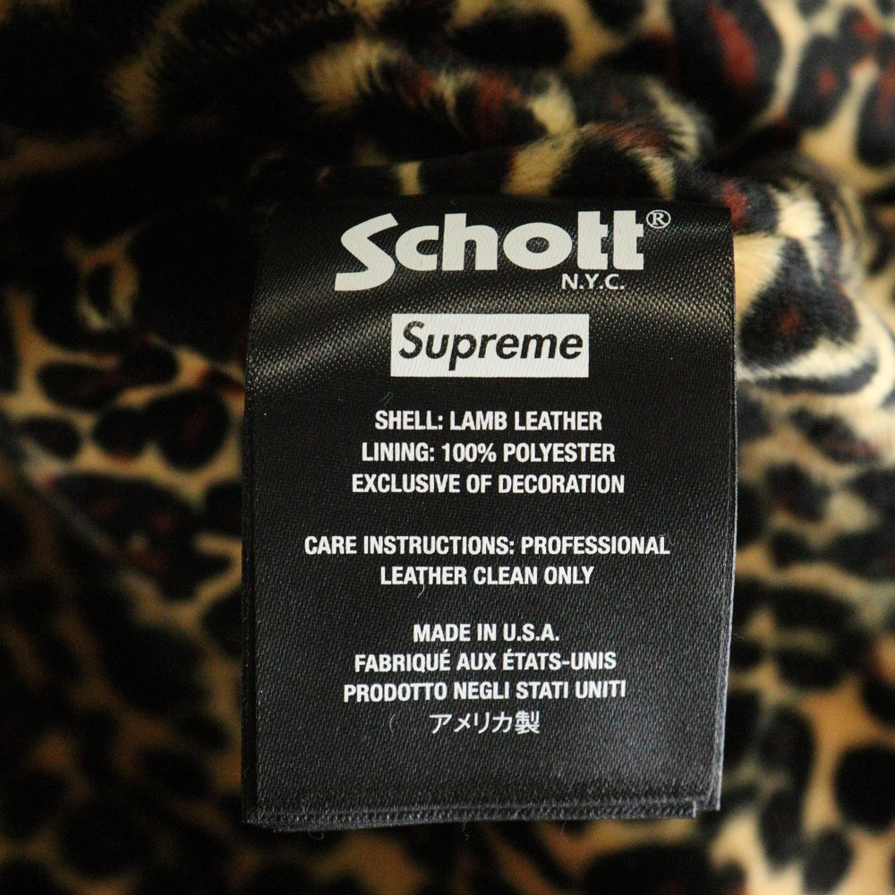 SUPREME(シュプリーム) 25SS×schott Leather Car Coat ショット レオパード裏地カーコートレザージャケット ブラック