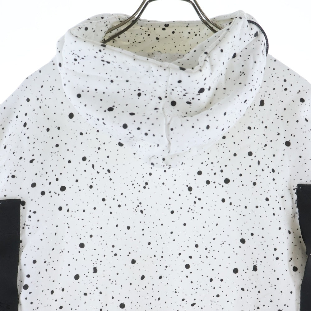 HALFMAN(ハーフマン) コットン スプラッター プルオーバーパーカー ホワイト/ブラック