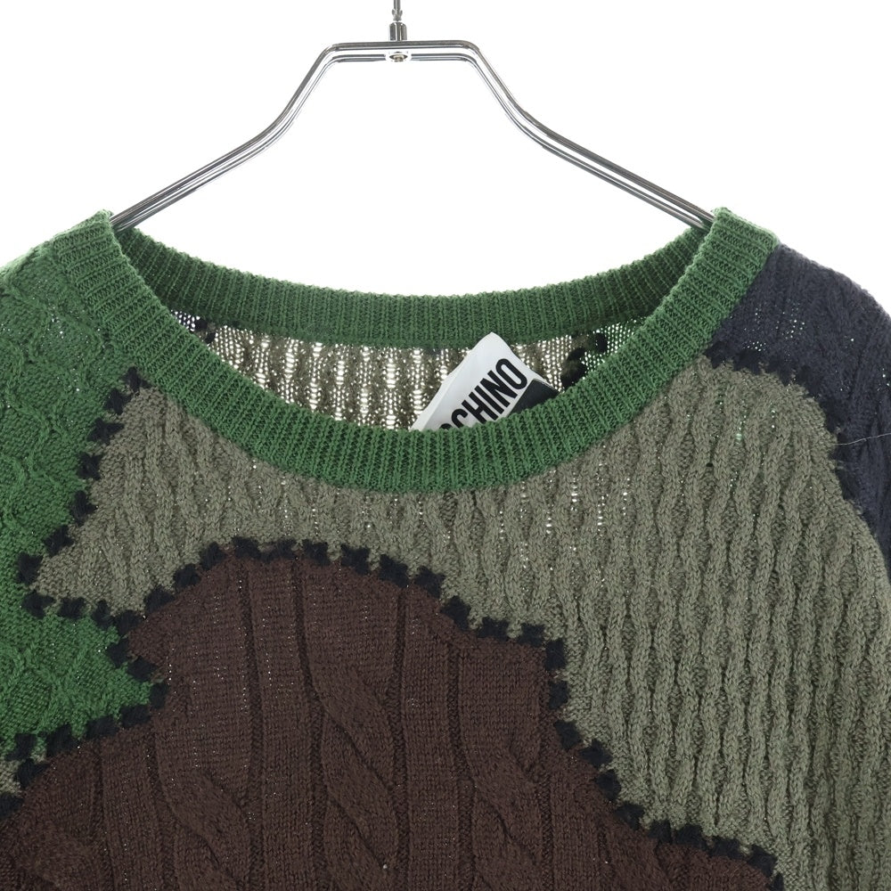 MOSCHINO(モスキーノ) ケーブルニット パッチワーク クルーネック カーキ A04935501