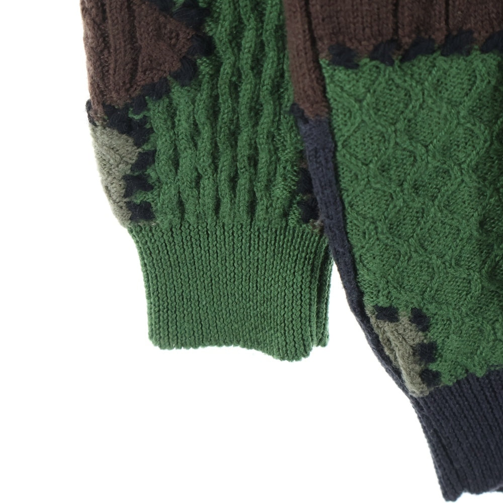 MOSCHINO(モスキーノ) ケーブルニット パッチワーク クルーネック カーキ A04935501