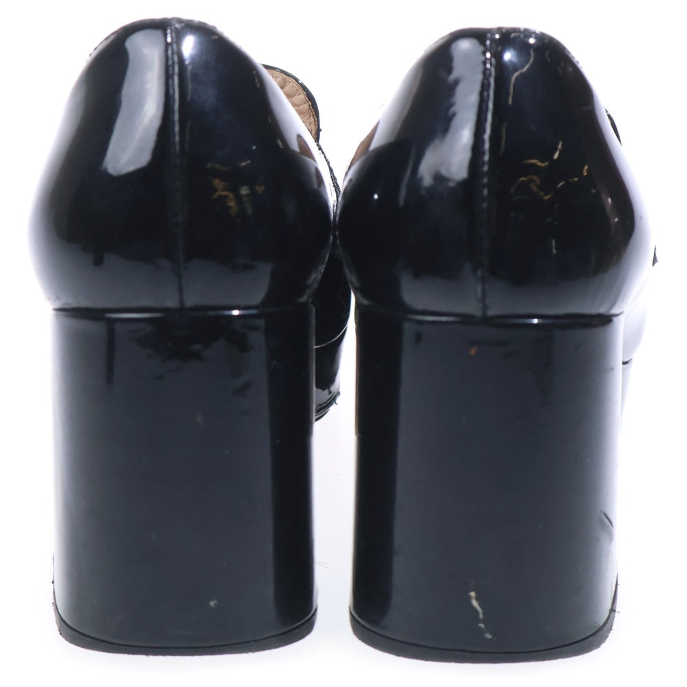 PRADA(プラダ) チョコレート ブラッシュド レザー ハイヒール ローファー ブラック レディース