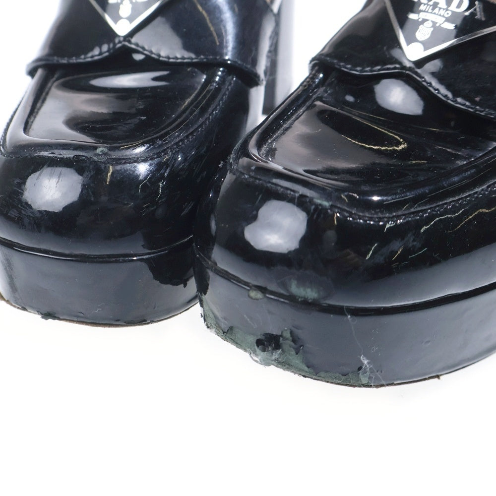 PRADA(プラダ) チョコレート ブラッシュド レザー ハイヒール ローファー ブラック レディース