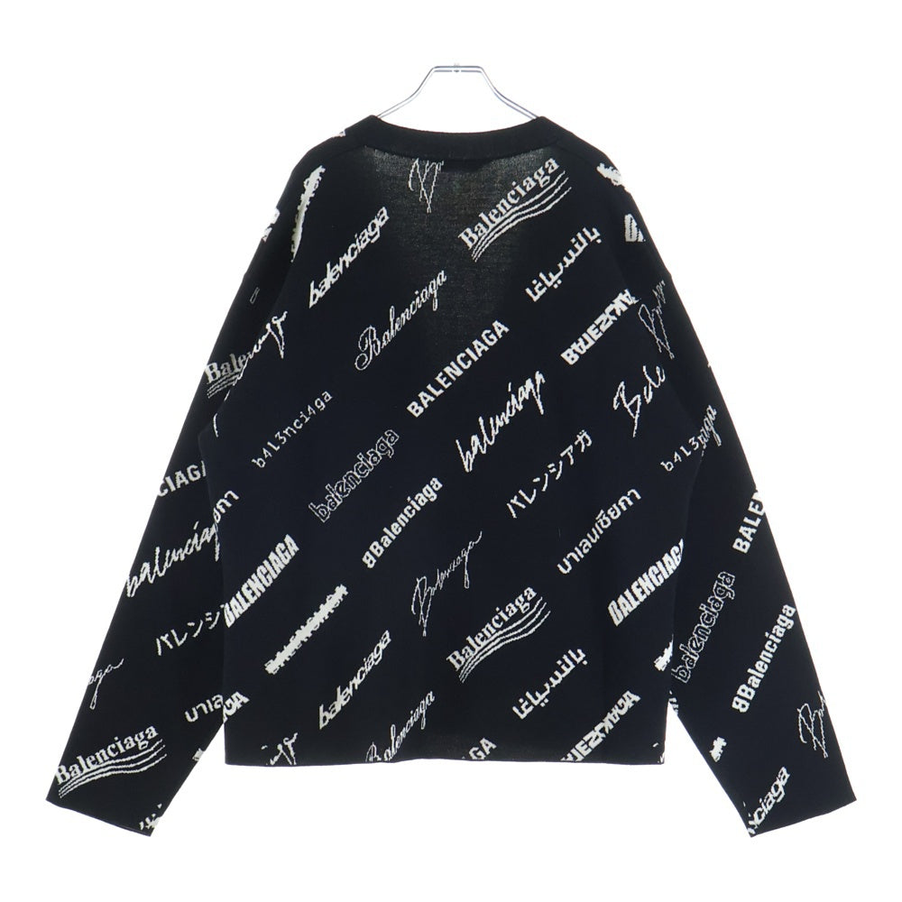 BALENCIAGA(バレンシアガ) 23SS Logomania Multi Logo Cardigan ロゴマニア マルチロゴ 総柄 ニットカーディガン ブラック 724852 T1665