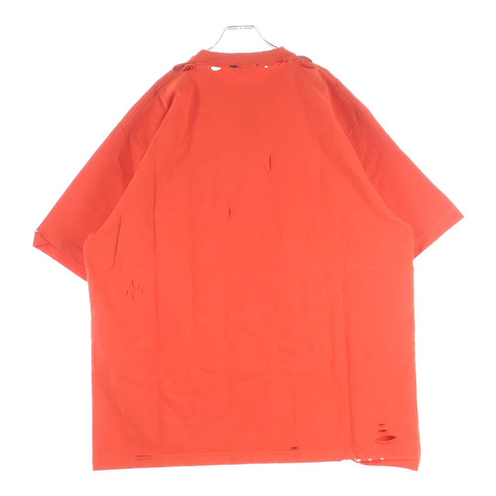 BALENCIAGA(バレンシアガ) 21SS デストロイ加工 ワンポイント ロゴ ヘビーウェイト クルーネック 半袖Tシャツ レッド 651795 TJVN3