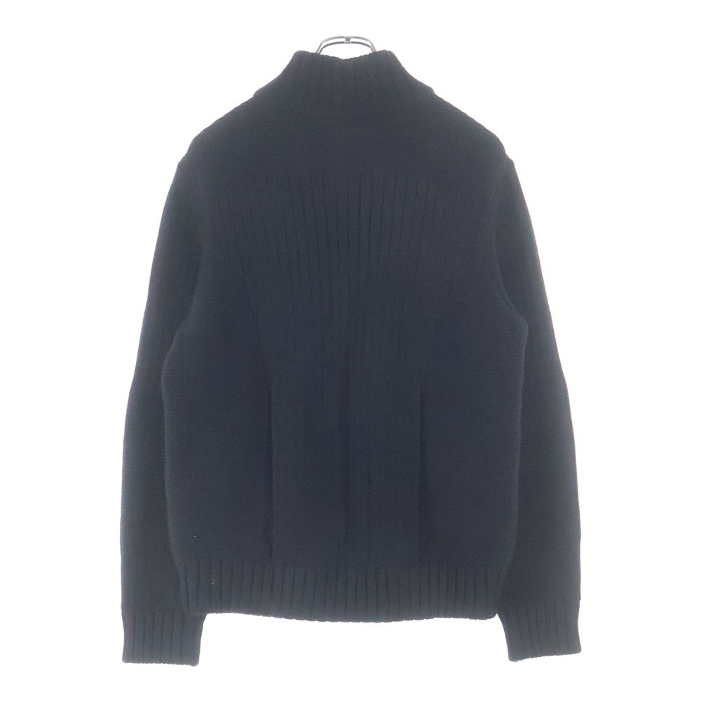 ZILLI(ジリー) Leather Switching Vintage Zip Up Knit レザー切り替えし ジップアップ ニット ブラック