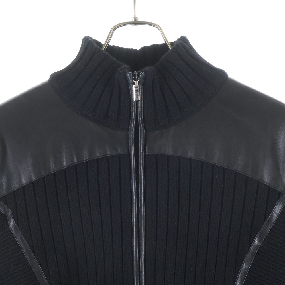 ZILLI(ジリー) Leather Switching Vintage Zip Up Knit レザー切り替え