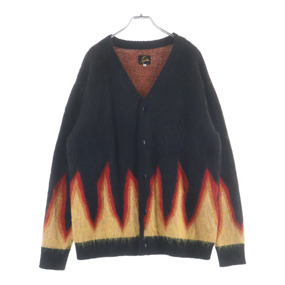 Needles(ニードルス) 23AW×BEAMS JAPAN ビームス フレイムパターン ニットカーディガン ブラック/レッド NS1566