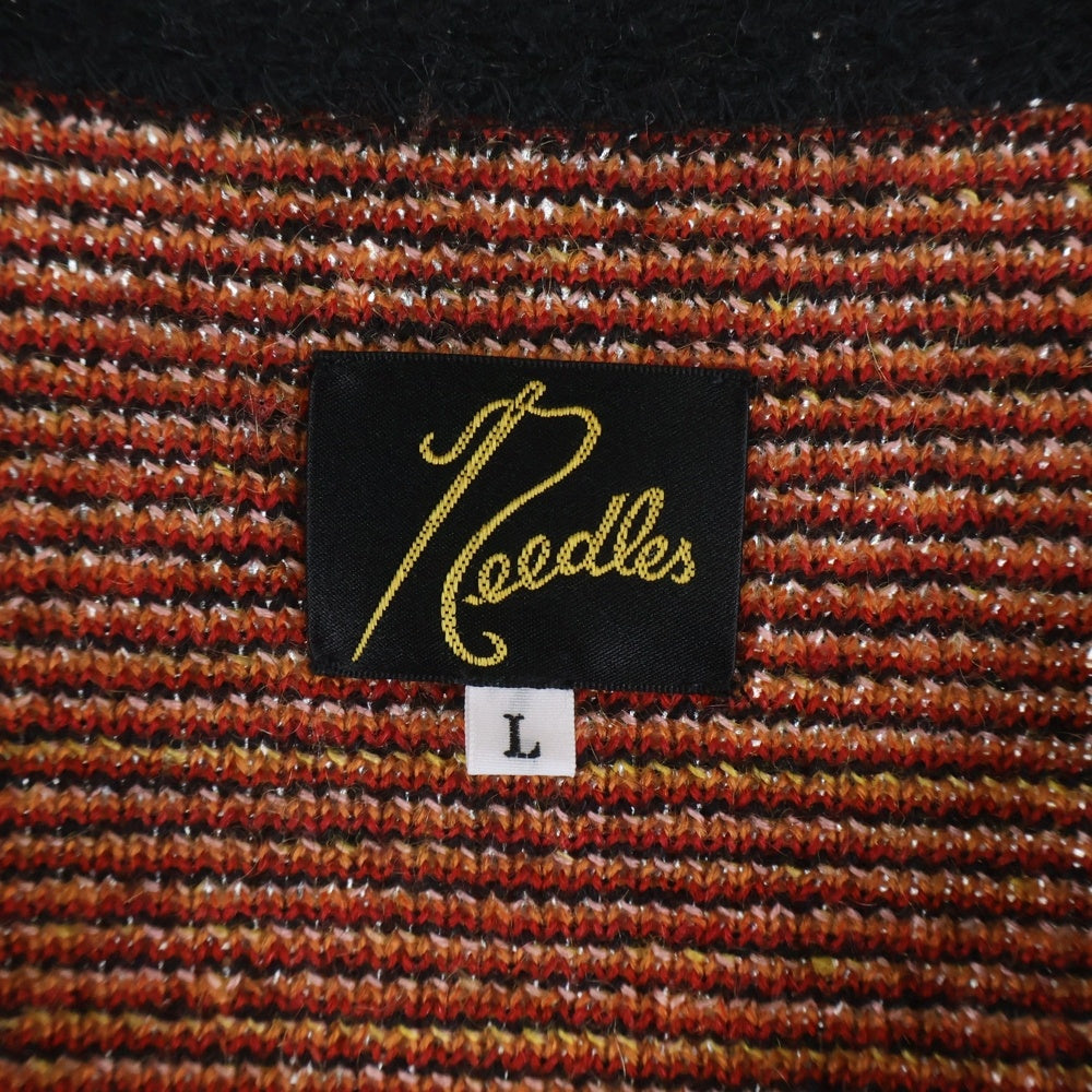 Needles(ニードルス) 23AW×BEAMS JAPAN ビームス フレイムパターン ニットカーディガン ブラック/レッド NS1566