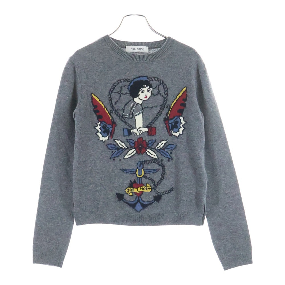 VALENTINO(ヴァレンティノ) カシミア リブ編みクルーネックニットセーター グレー レディース