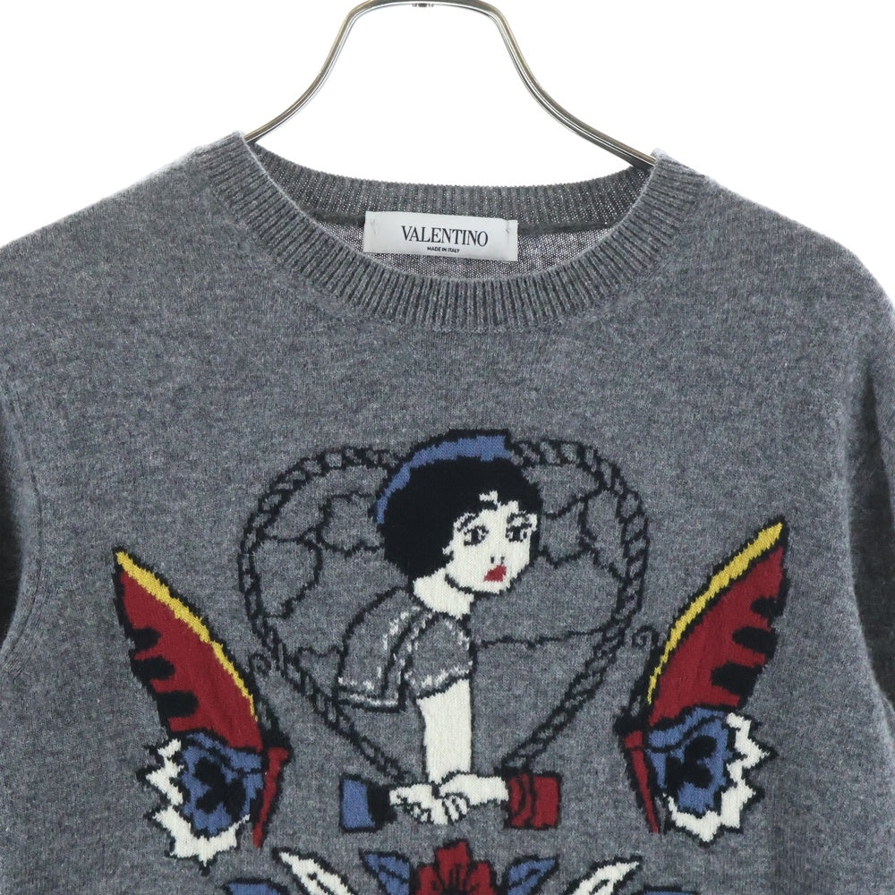 VALENTINO(ヴァレンティノ) カシミア リブ編みクルーネックニットセーター グレー レディース